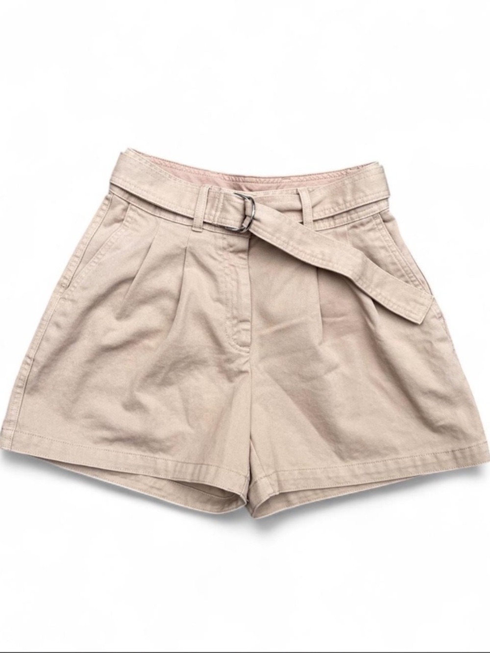 Aritzia Babaton size 4 High-Rise Belted Cotton Shorts - Beige